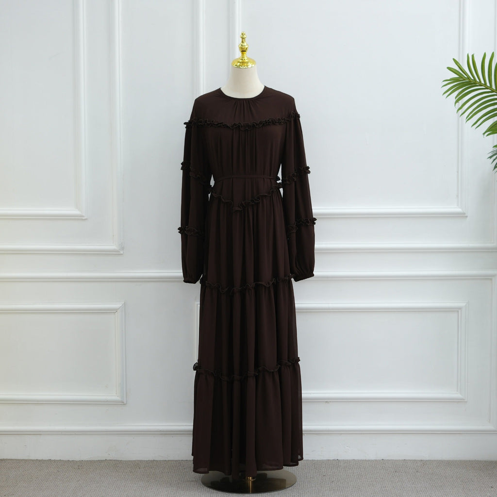 LM318 Robe Abaya Étagée Luxueuse - Mode Modeste Manches Longues