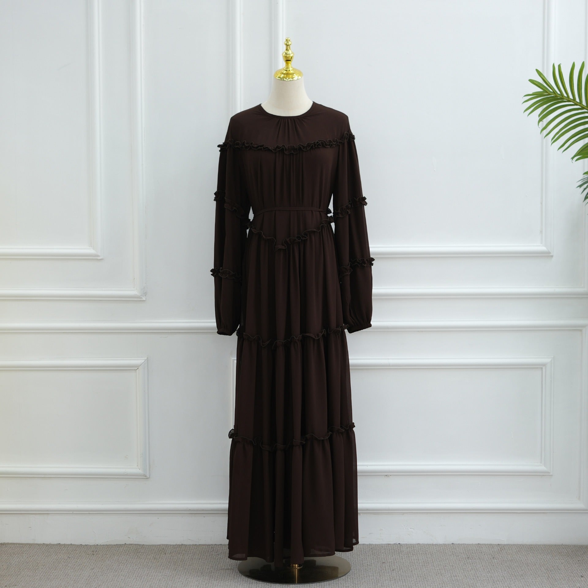 LM318 Robe Abaya Étagée Luxueuse - Mode Modeste Manches Longues