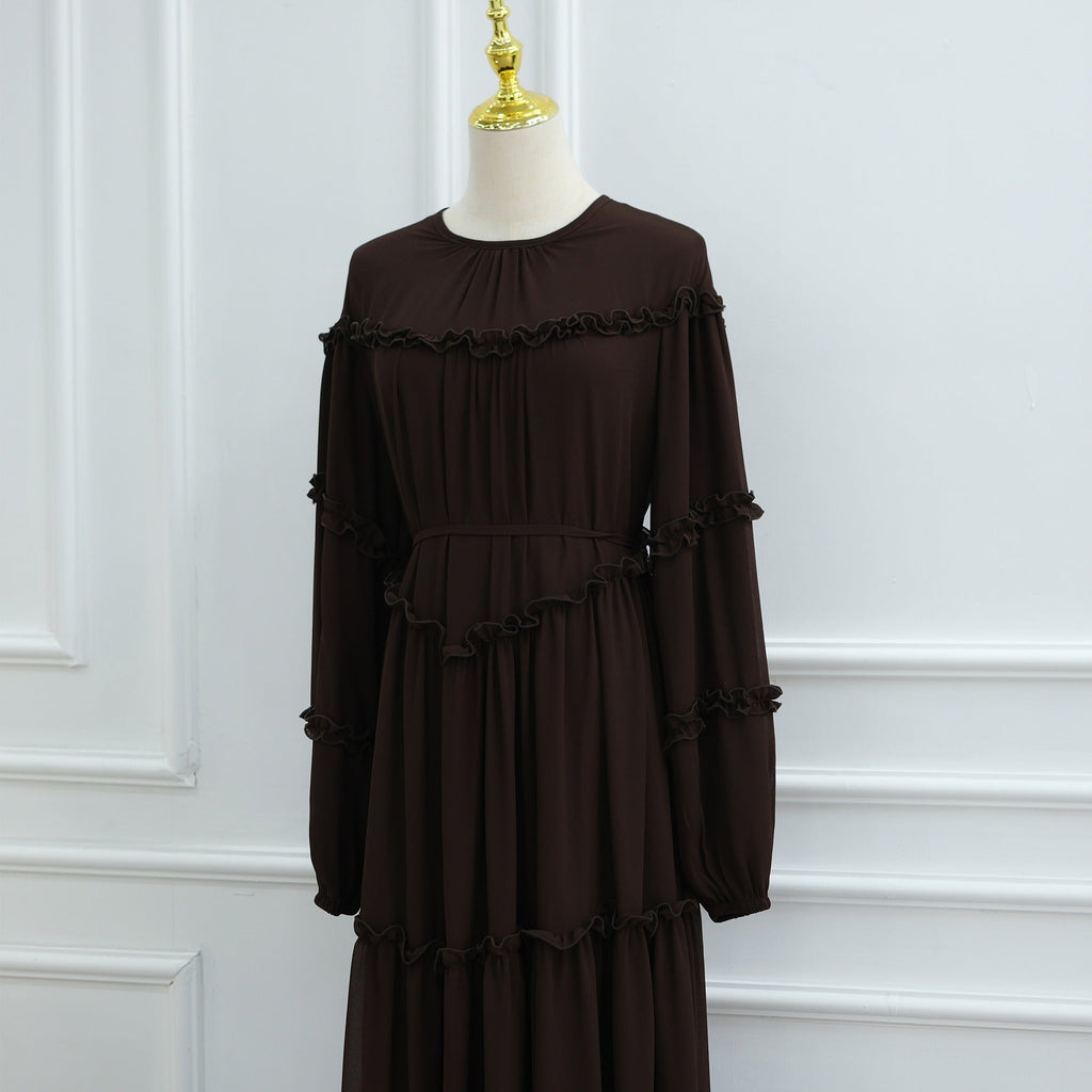 LM318 Robe Abaya Étagée Luxueuse - Mode Modeste Manches Longues