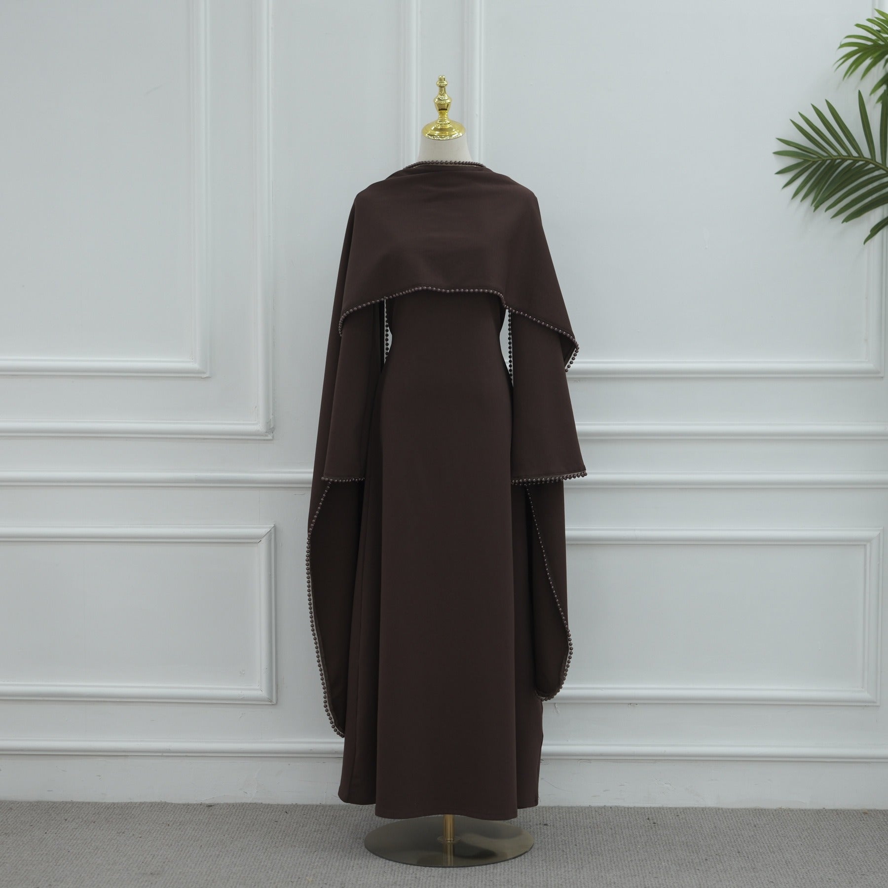 LM320 Ensemble Châle Perlé & Robe Manches Longues - Mode Modeste 2 Pièces