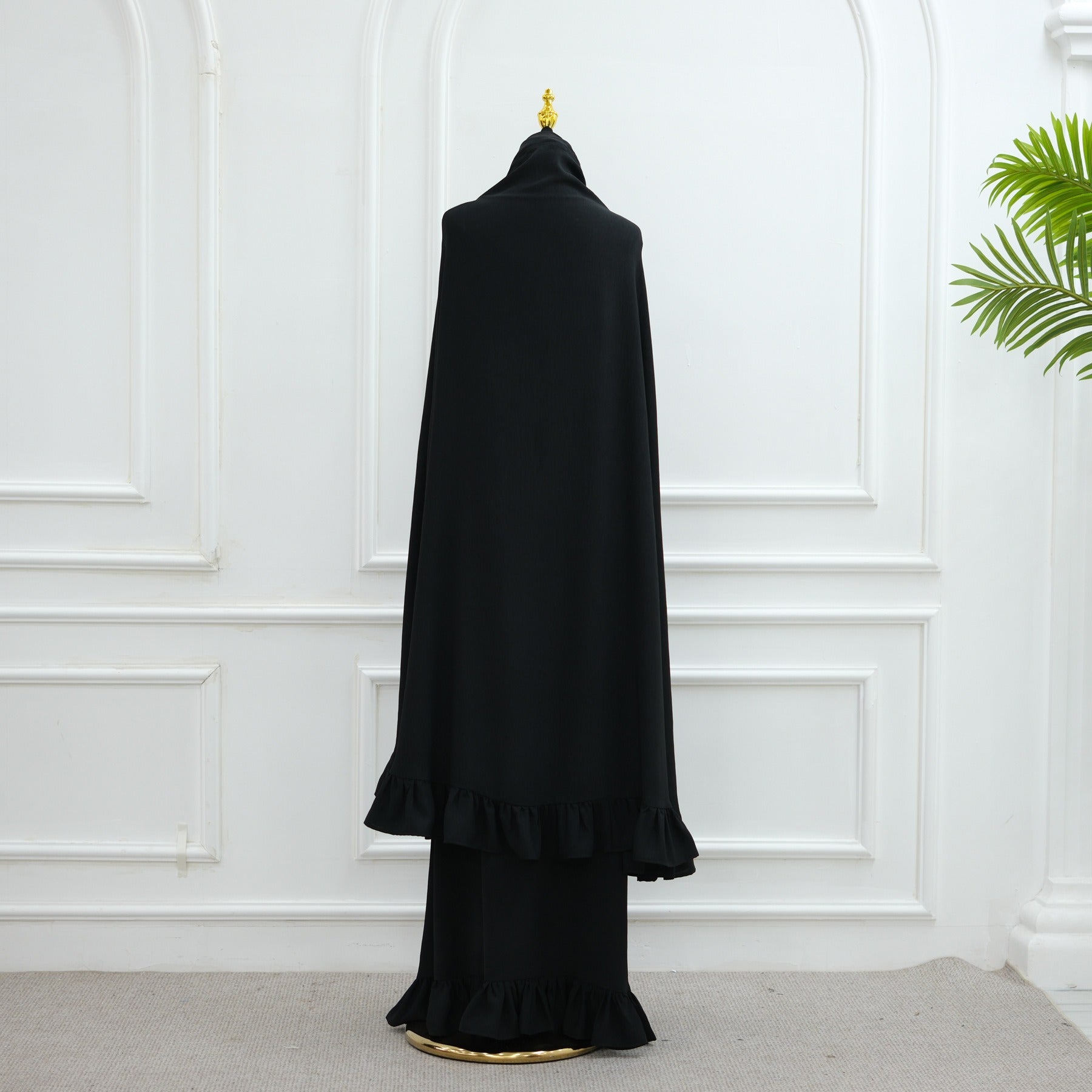 LM315 Robe de Prière Mousseline Froissée avec Grand Ensemble Hijab - Abaya Couleur Unie pour Femmes Musulmanes