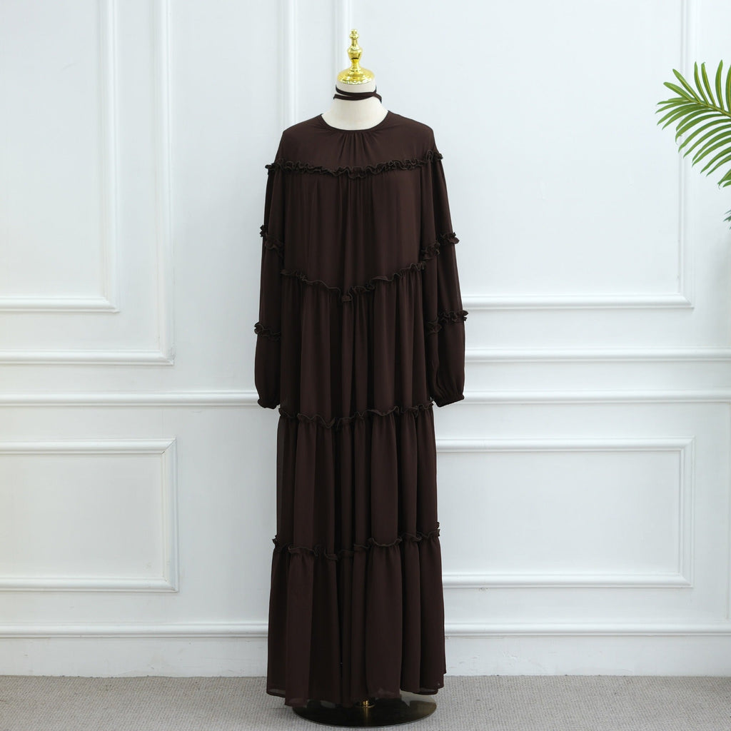 LM318 Robe Abaya Étagée Luxueuse - Mode Modeste Manches Longues