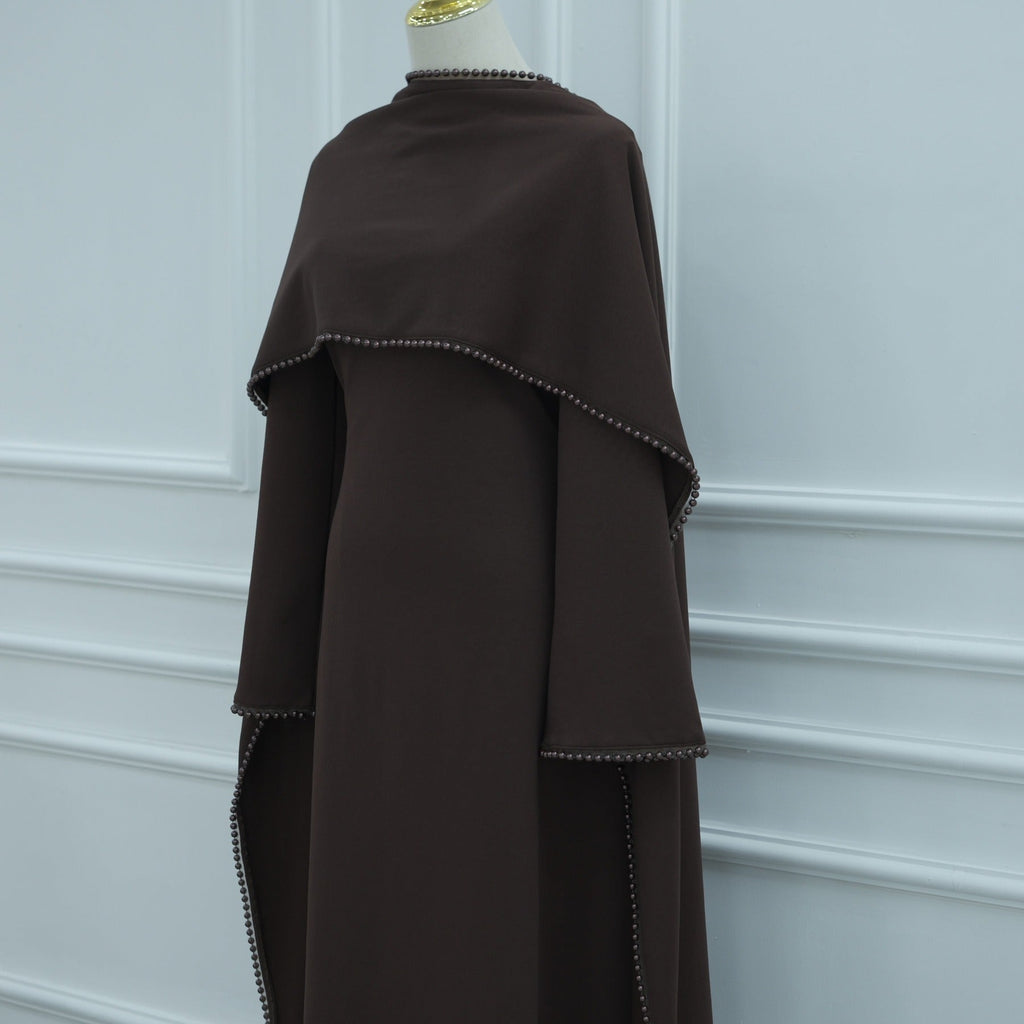 LM320 Ensemble Châle Perlé & Robe Manches Longues - Mode Modeste 2 Pièces