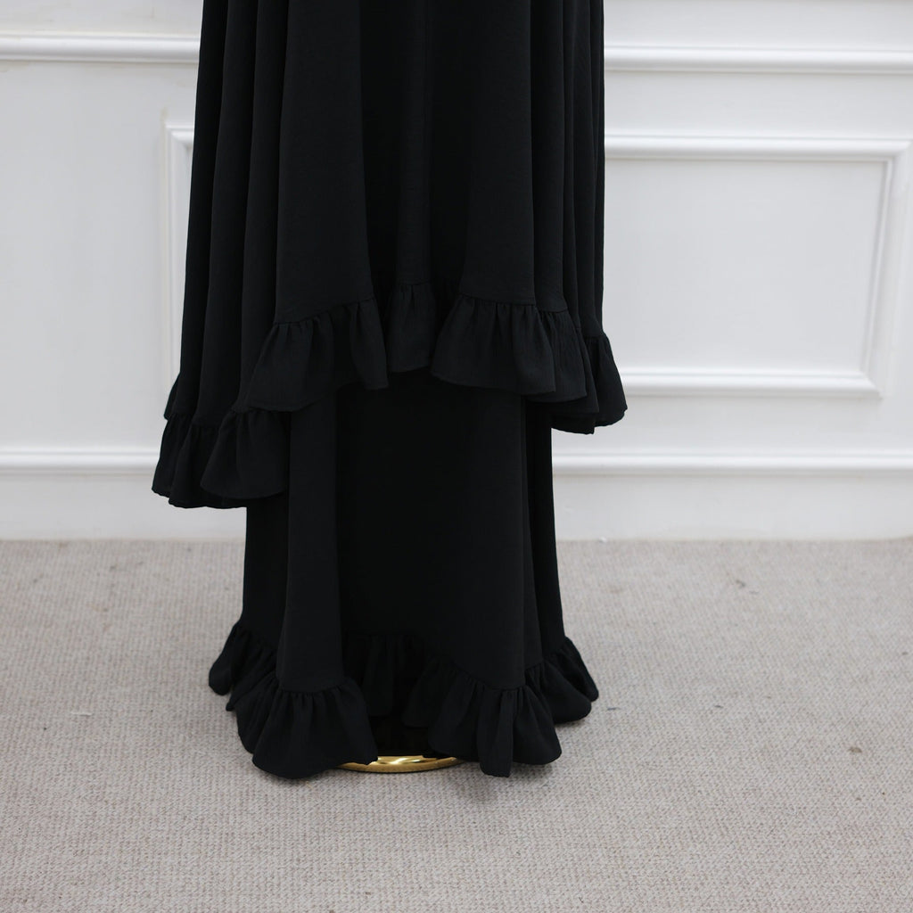LM315 Robe de Prière Mousseline Froissée avec Grand Ensemble Hijab - Abaya Couleur Unie pour Femmes Musulmanes