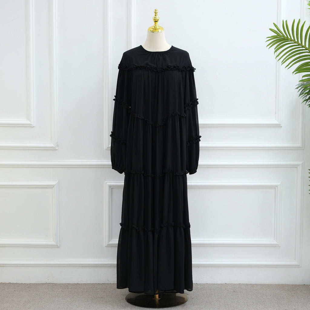 LM318 Robe Abaya Étagée Luxueuse - Mode Modeste Manches Longues