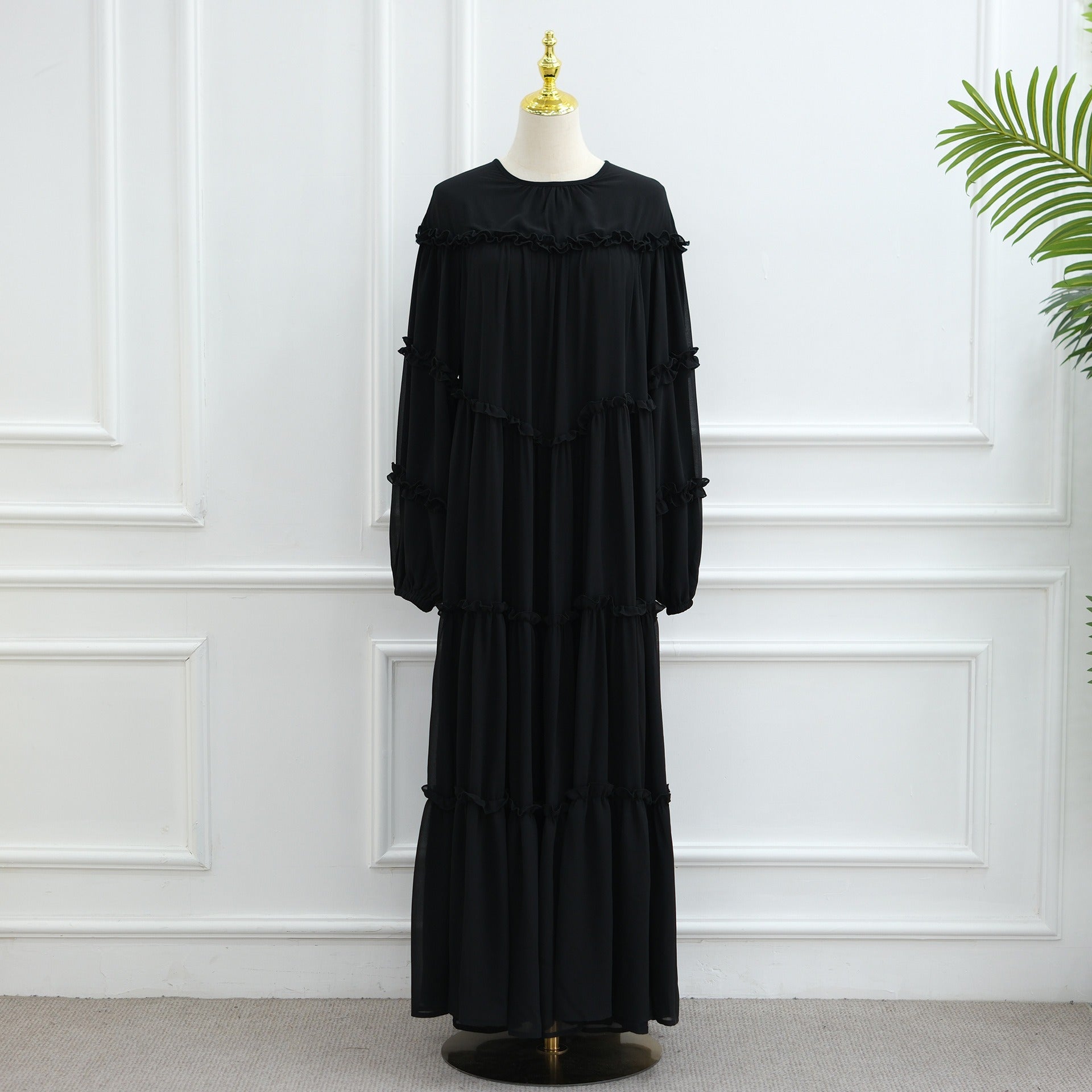 LM318 Robe Abaya Étagée Luxueuse - Mode Modeste Manches Longues