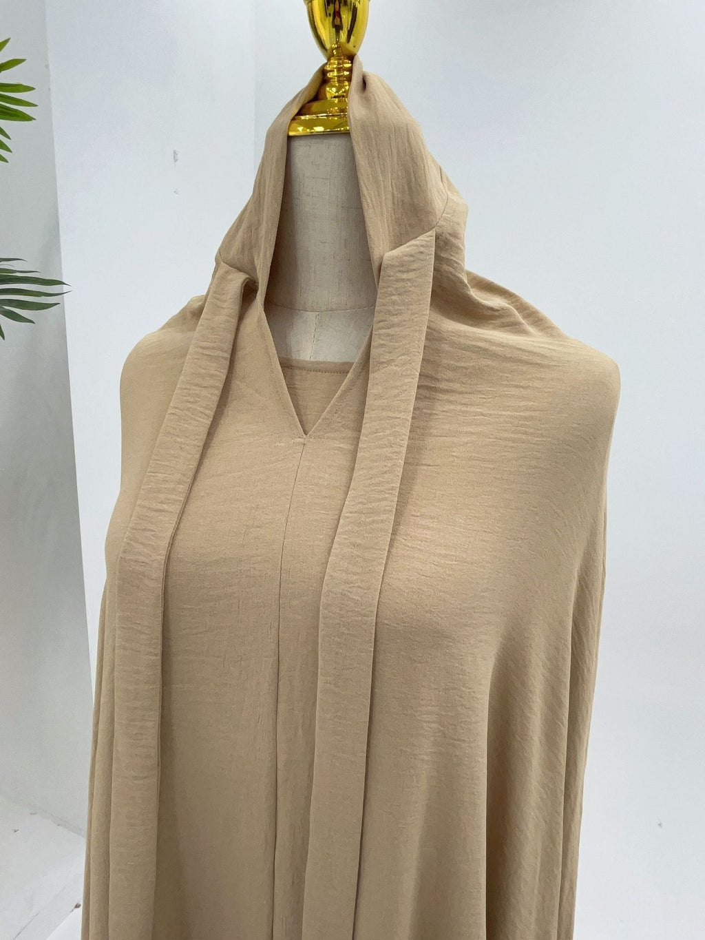 LM315 Robe de Prière Mousseline Froissée avec Grand Ensemble Hijab - Abaya Couleur Unie pour Femmes Musulmanes