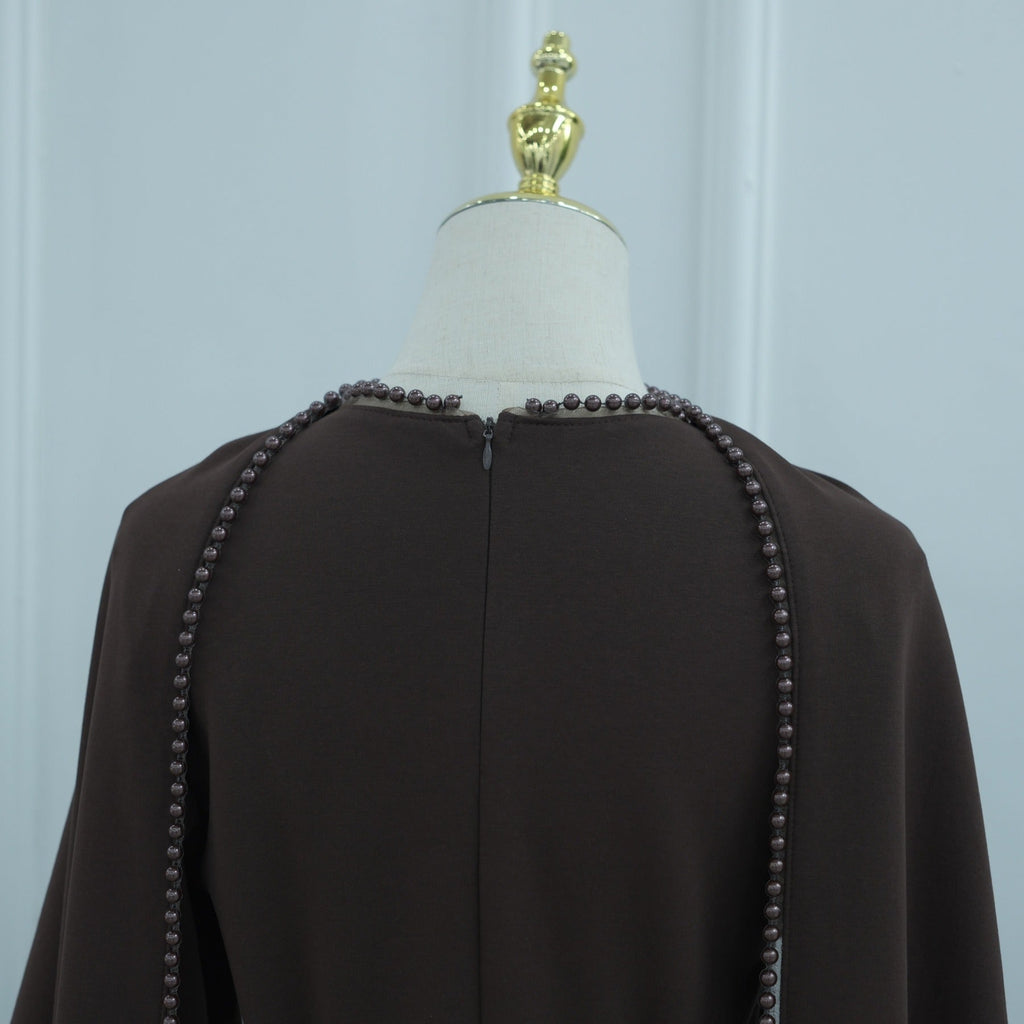 LM320 Ensemble Châle Perlé & Robe Manches Longues - Mode Modeste 2 Pièces