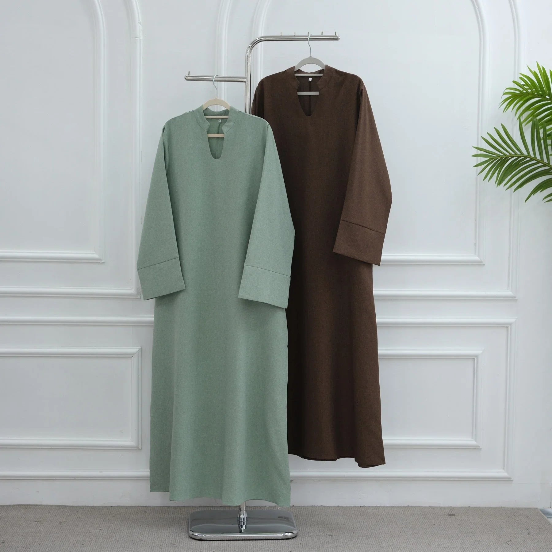 LM308 Robe Abaya avec Poches – Maxi Manches Longues avec Larges Revers