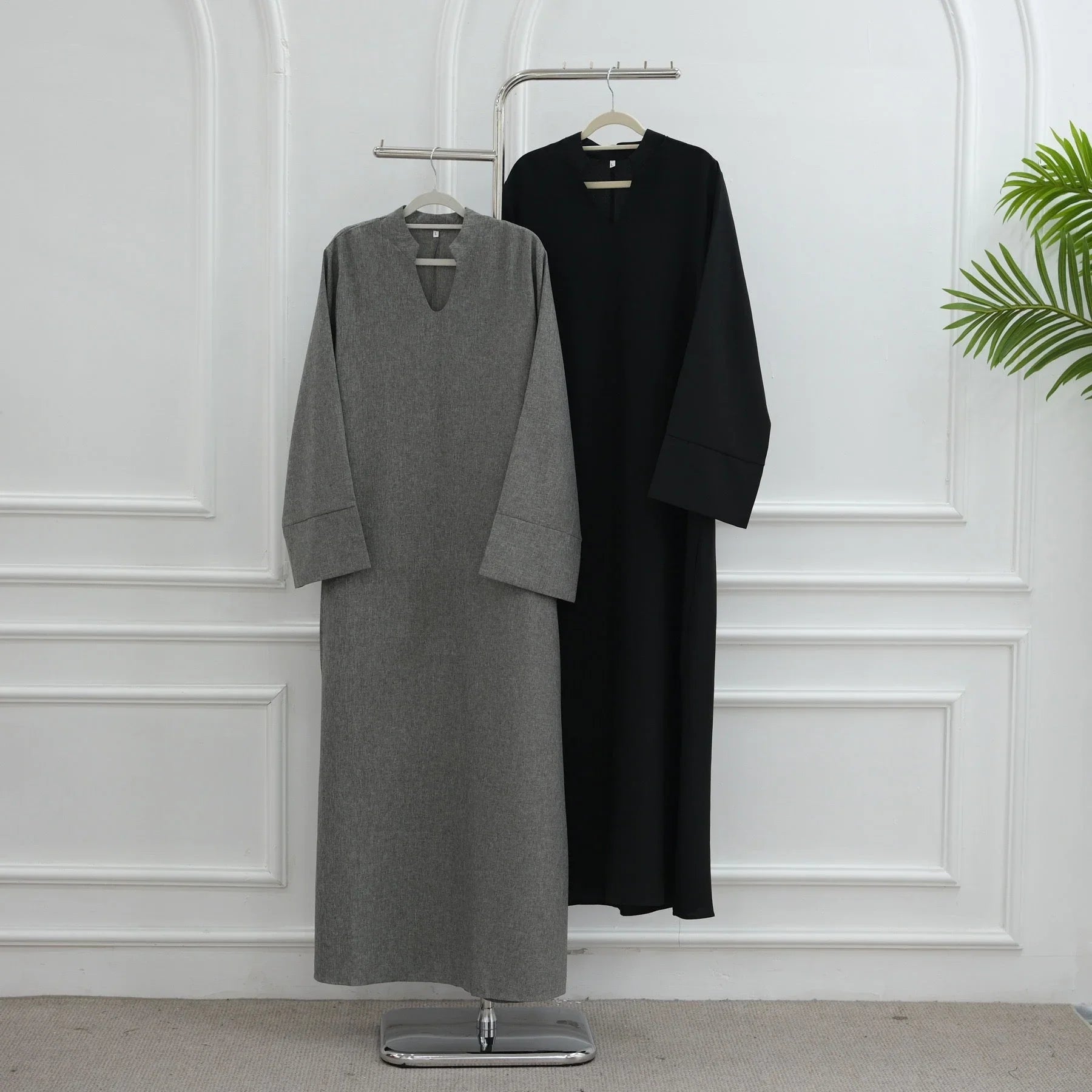 LM308 Robe Abaya avec Poches – Maxi Manches Longues avec Larges Revers