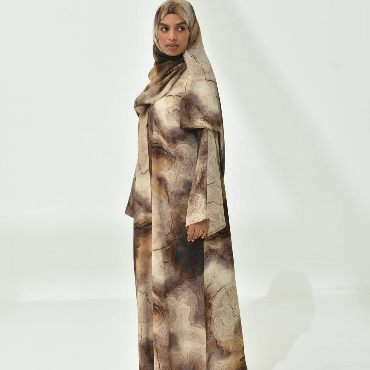 LM317 Ensemble Cardigan Imprimé & Hijab - Mode Modeste 2 Pièces