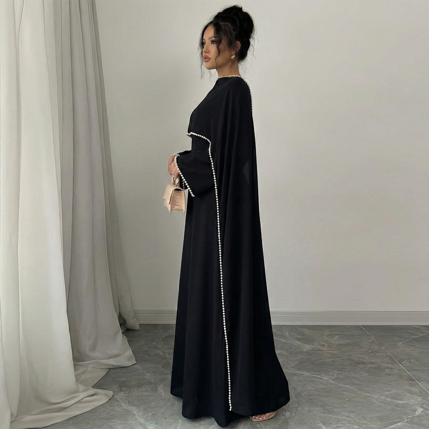 LM320 Ensemble Châle Perlé & Robe Manches Longues - Mode Modeste 2 Pièces