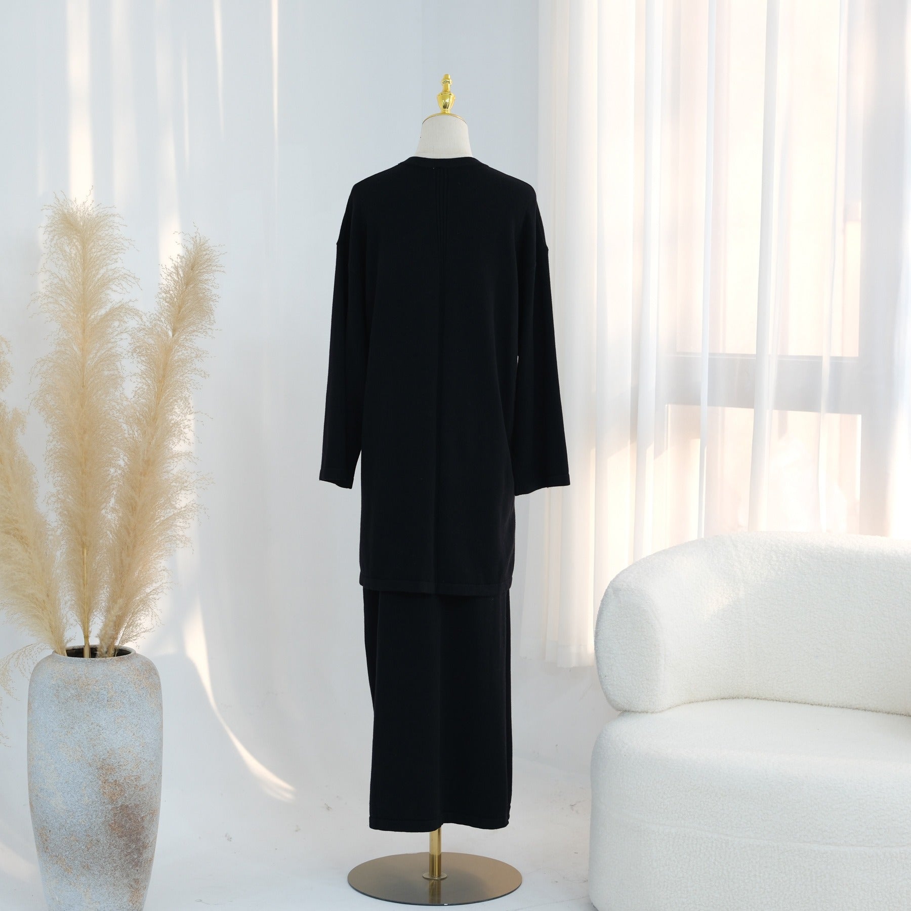 LM321 Ensemble Tricoté 3 Pièces - Jupe, Haut & Cardigan Mode Modeste