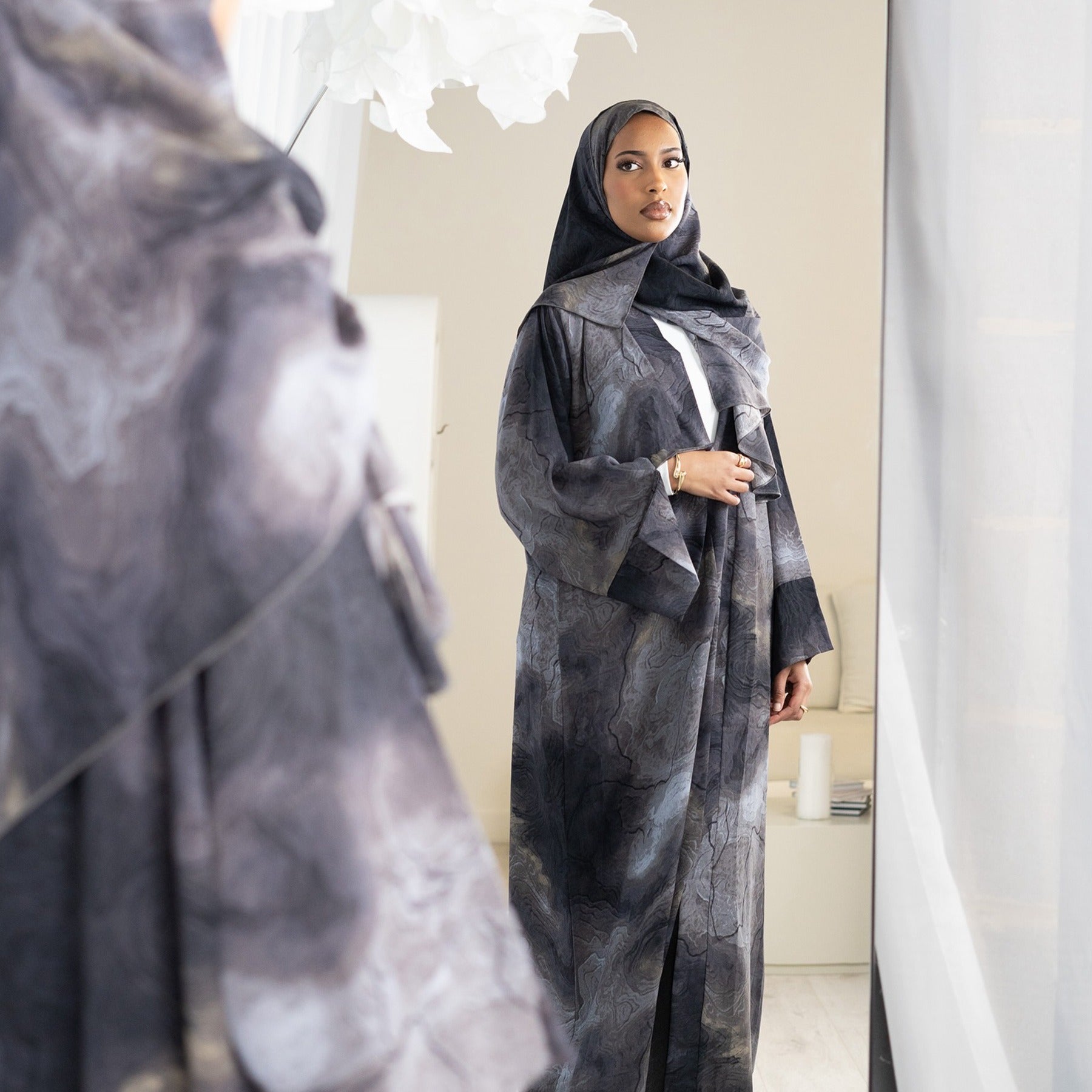 LM317 Ensemble Cardigan Imprimé & Hijab - Mode Modeste 2 Pièces