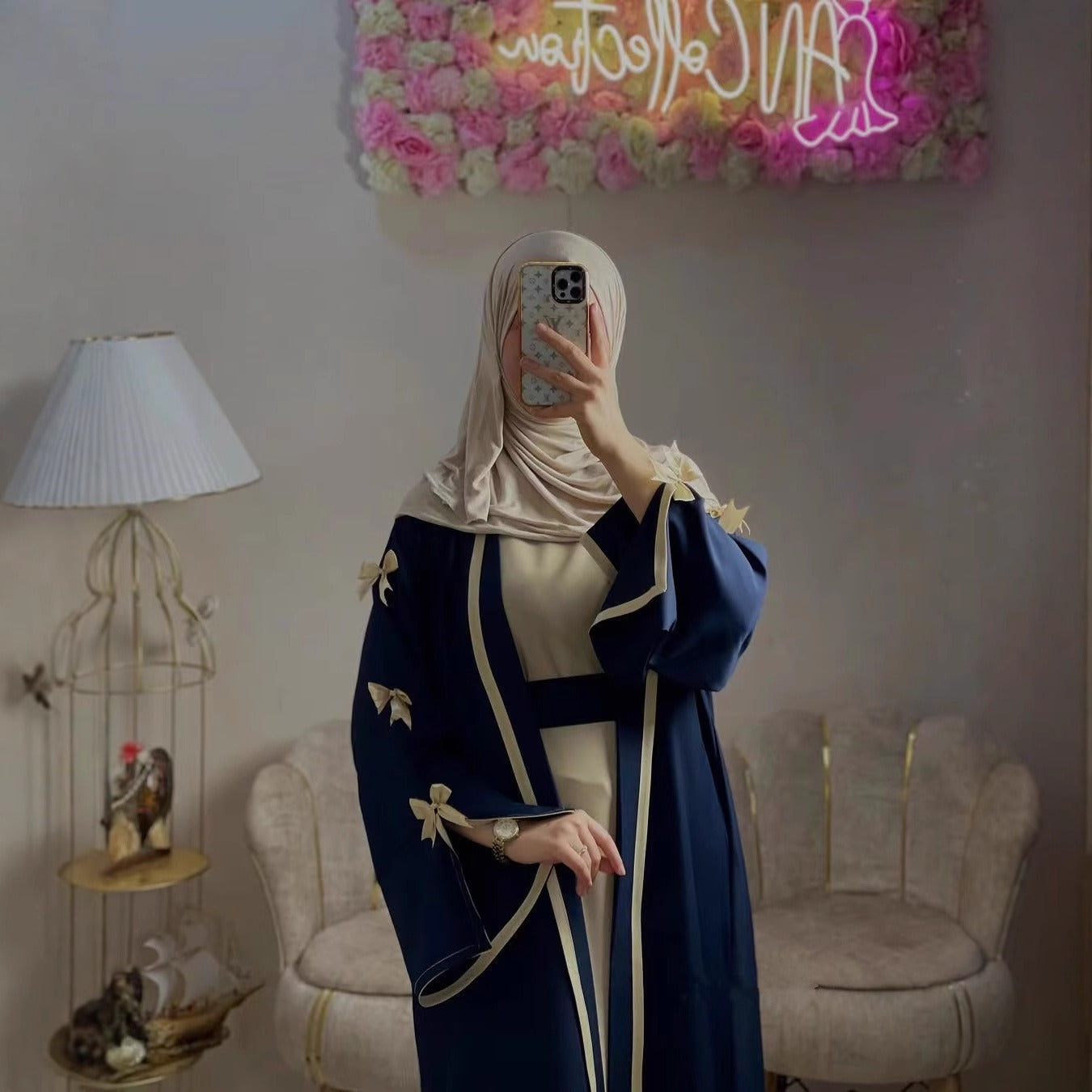 LM316 Cardigan Nœud Élégant - Vêtement Extérieur Modeste Premium