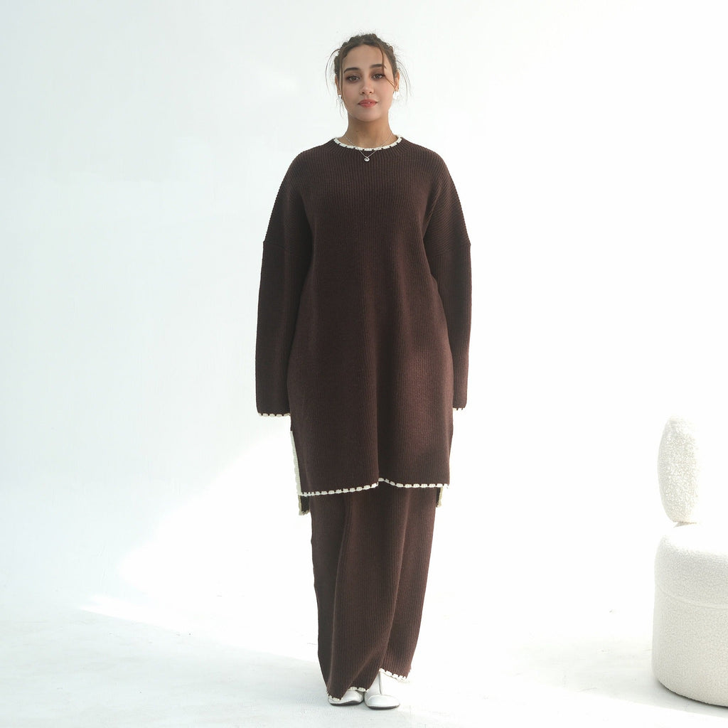 LM325 Ensemble 2 Pièces Tricot Épais Hiver - Mode Modeste Chaude pour Femmes Musulmanes