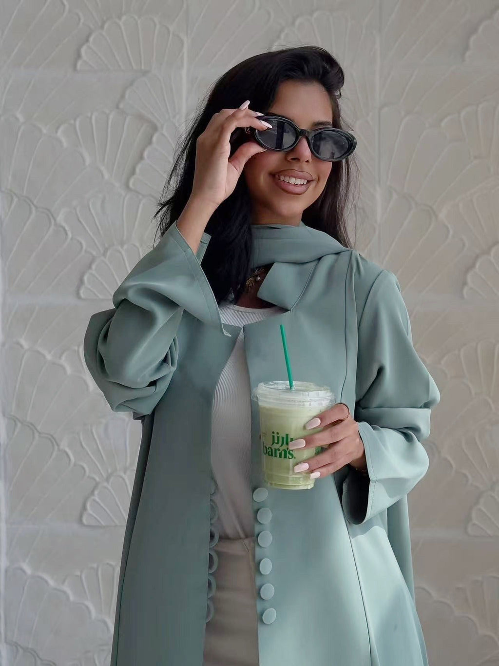 LM312 Cardigan Col Blazer Modeste avec Ensemble Hijab - Abaya 2 Pièces Boutonnée Devant pour Femmes Musulmanes