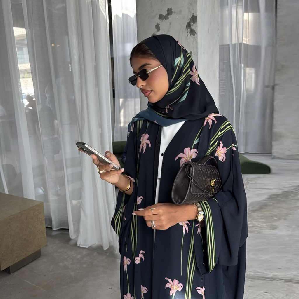 LM327 Cardigan Abaya Imprimé avec Hijab - Mode Modeste Femmes Musulmanes