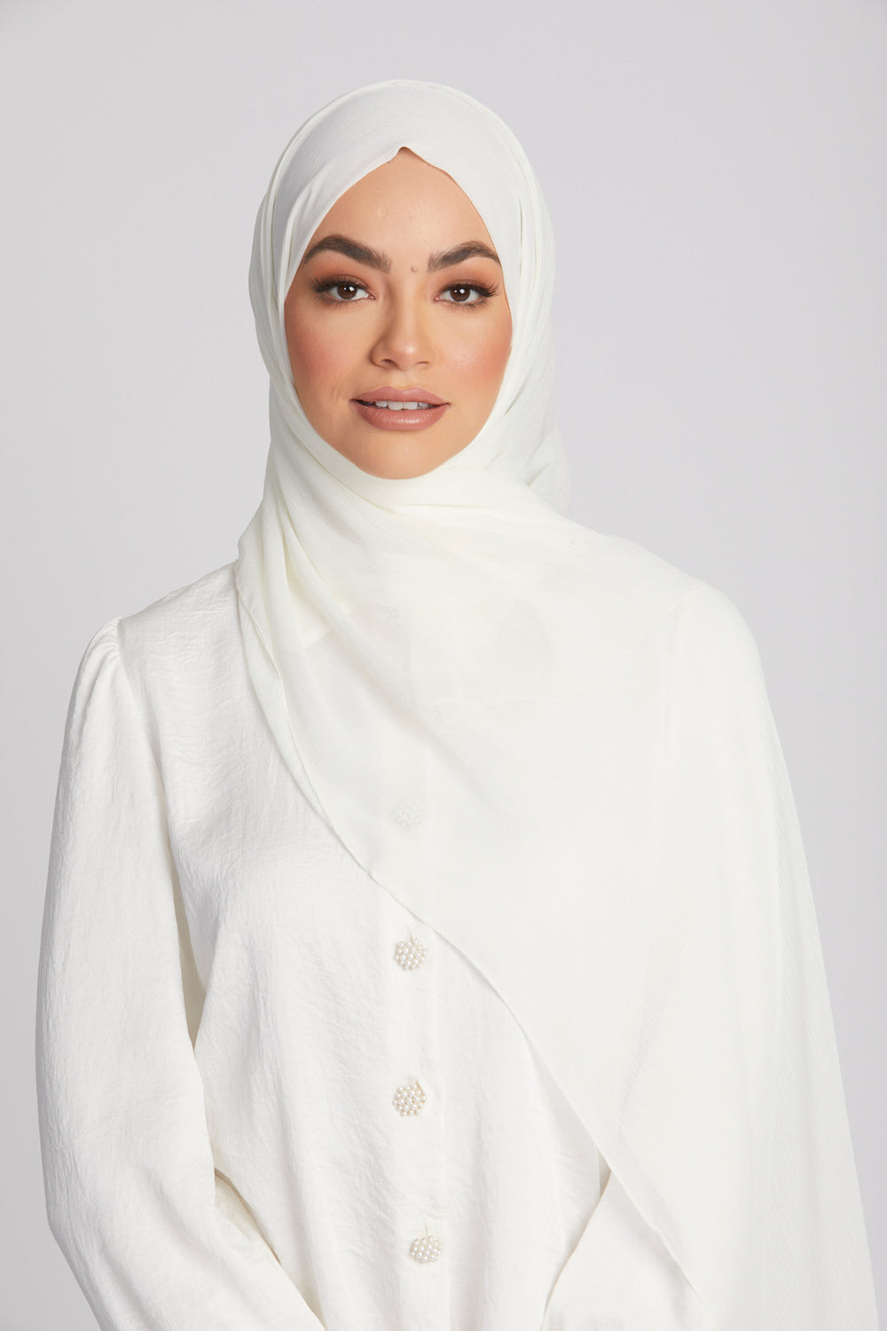 Hijab Mousseline Froissée Luxe - Neige Hivernale