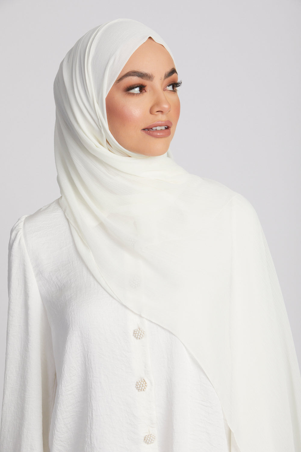 Hijab Mousseline Froissée Luxe - Neige Hivernale