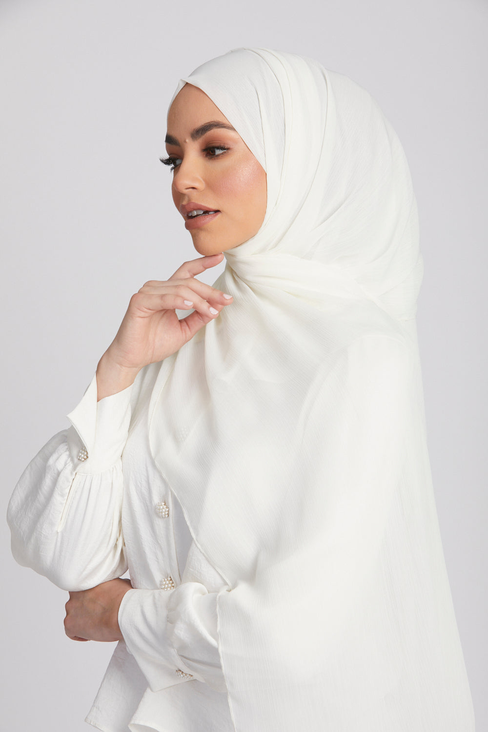 Hijab Mousseline Froissée Luxe - Neige Hivernale