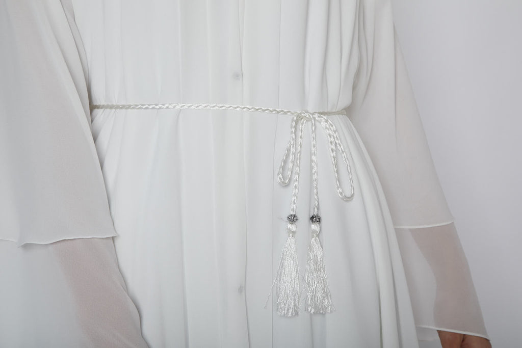 Ceinture Corde Tressée à Glands Slim - Blanche