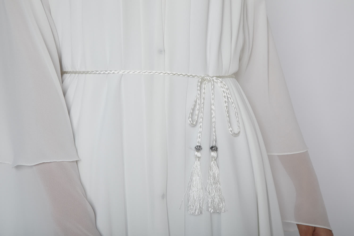 Ceinture Corde Tressée à Glands Slim - Blanche
