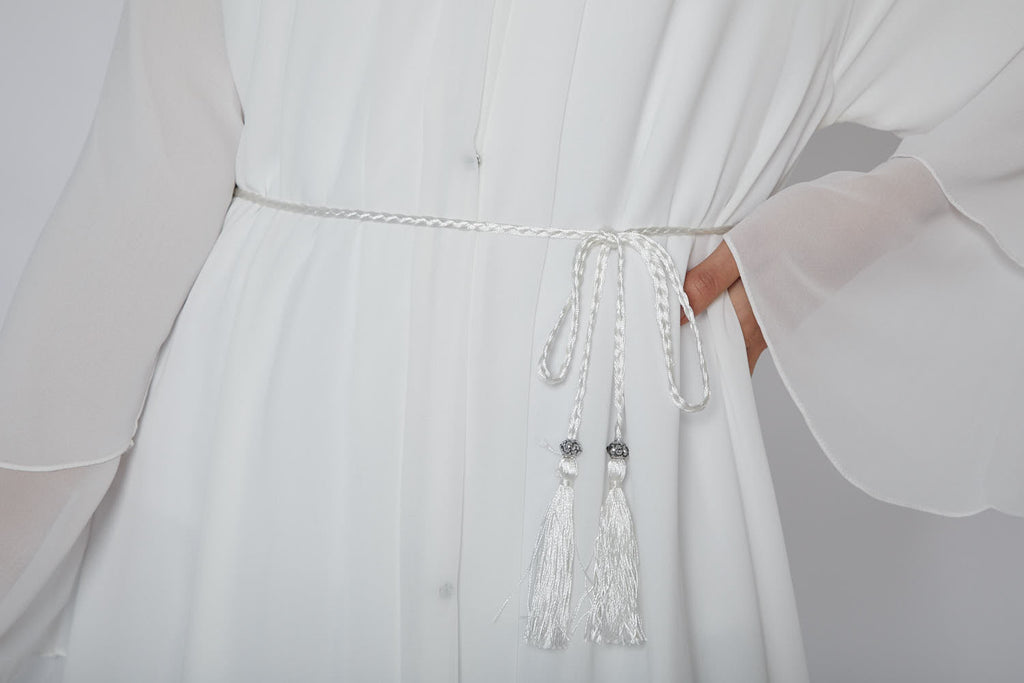 Ceinture Corde Tressée à Glands Slim - Blanche