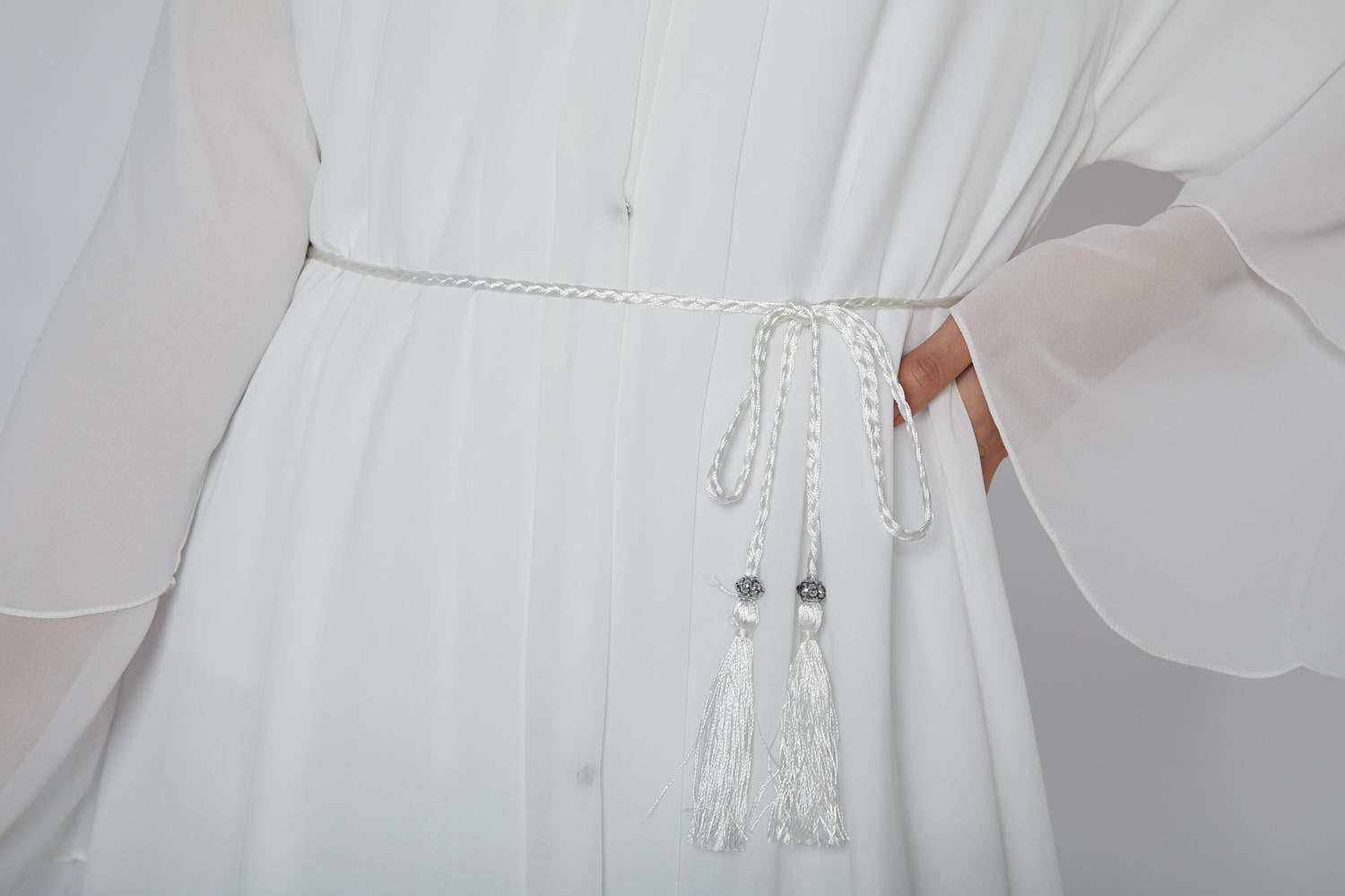 Ceinture Corde Tressée à Glands Slim - Blanche