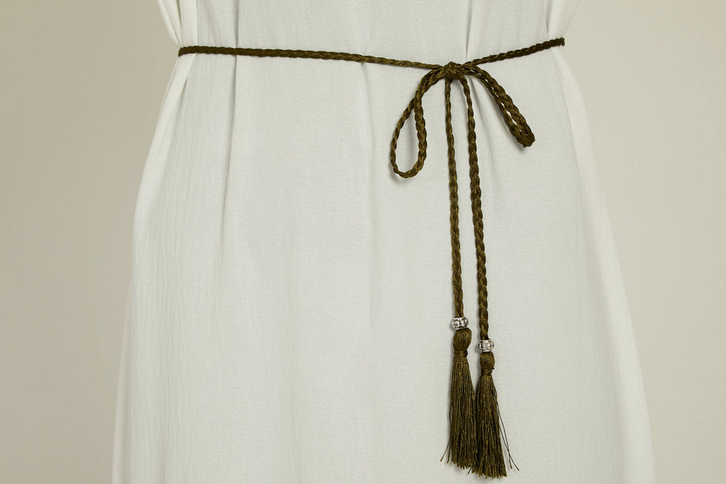 Ceinture Corde Tressée à Glands Slim - Olive