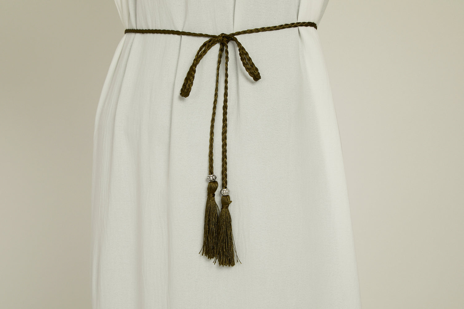 Ceinture Corde Tressée à Glands Slim - Olive