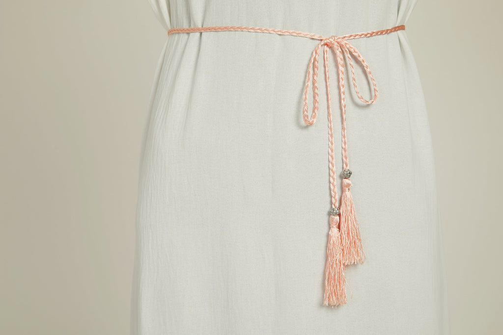 Ceinture Corde Tressée à Glands Slim - Rose Poudre