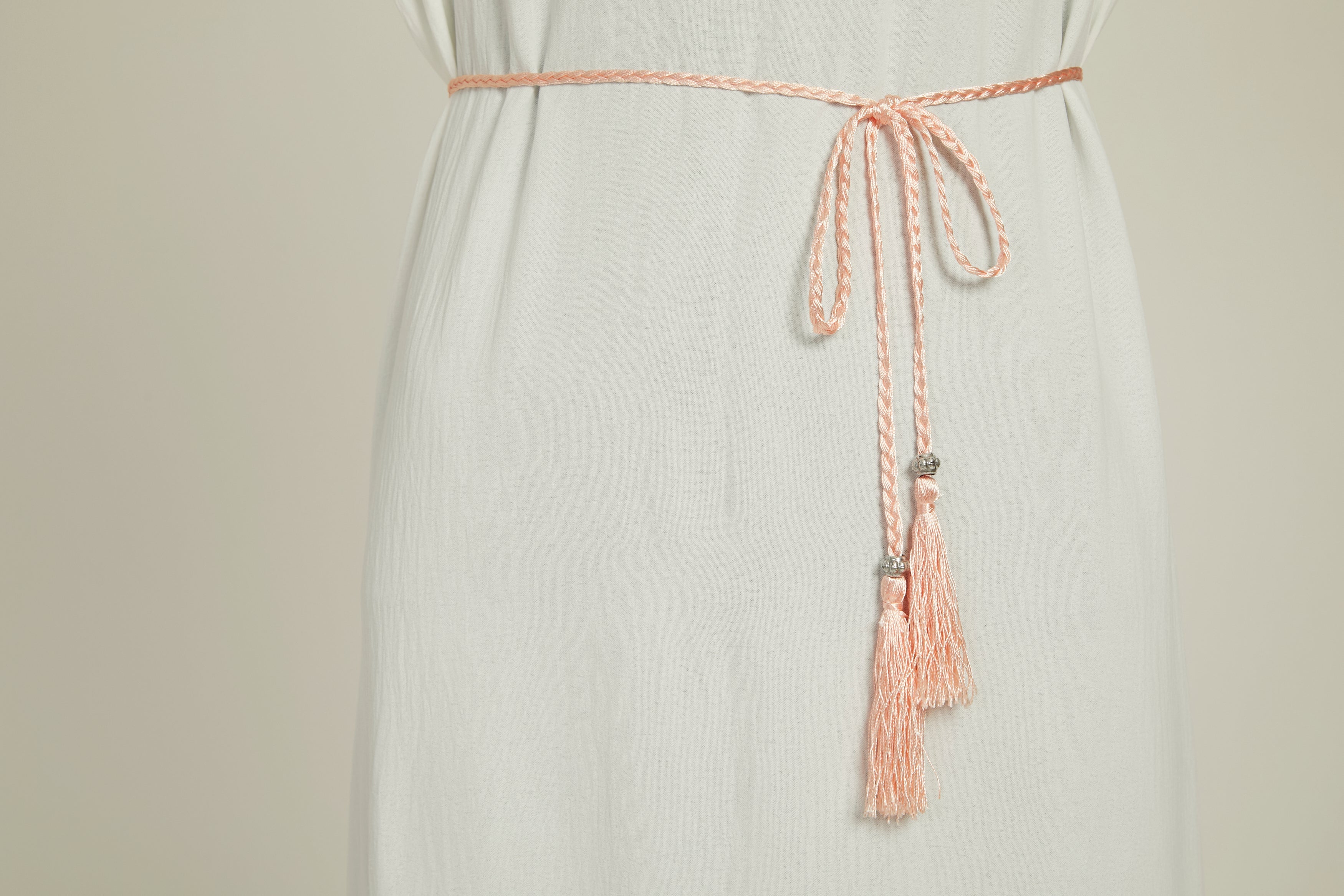 Ceinture Corde Tressée à Glands Slim - Rose Poudre