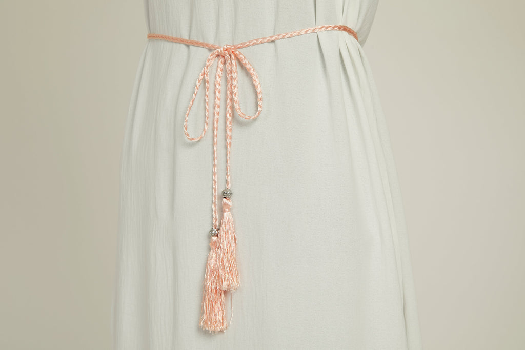 Ceinture Corde Tressée à Glands Slim - Rose Poudre