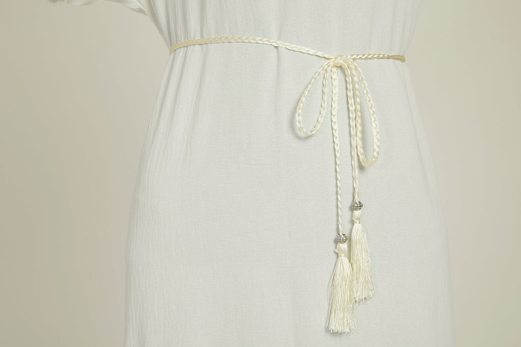 Ceinture Corde Tressée à Glands Slim - Ivoire