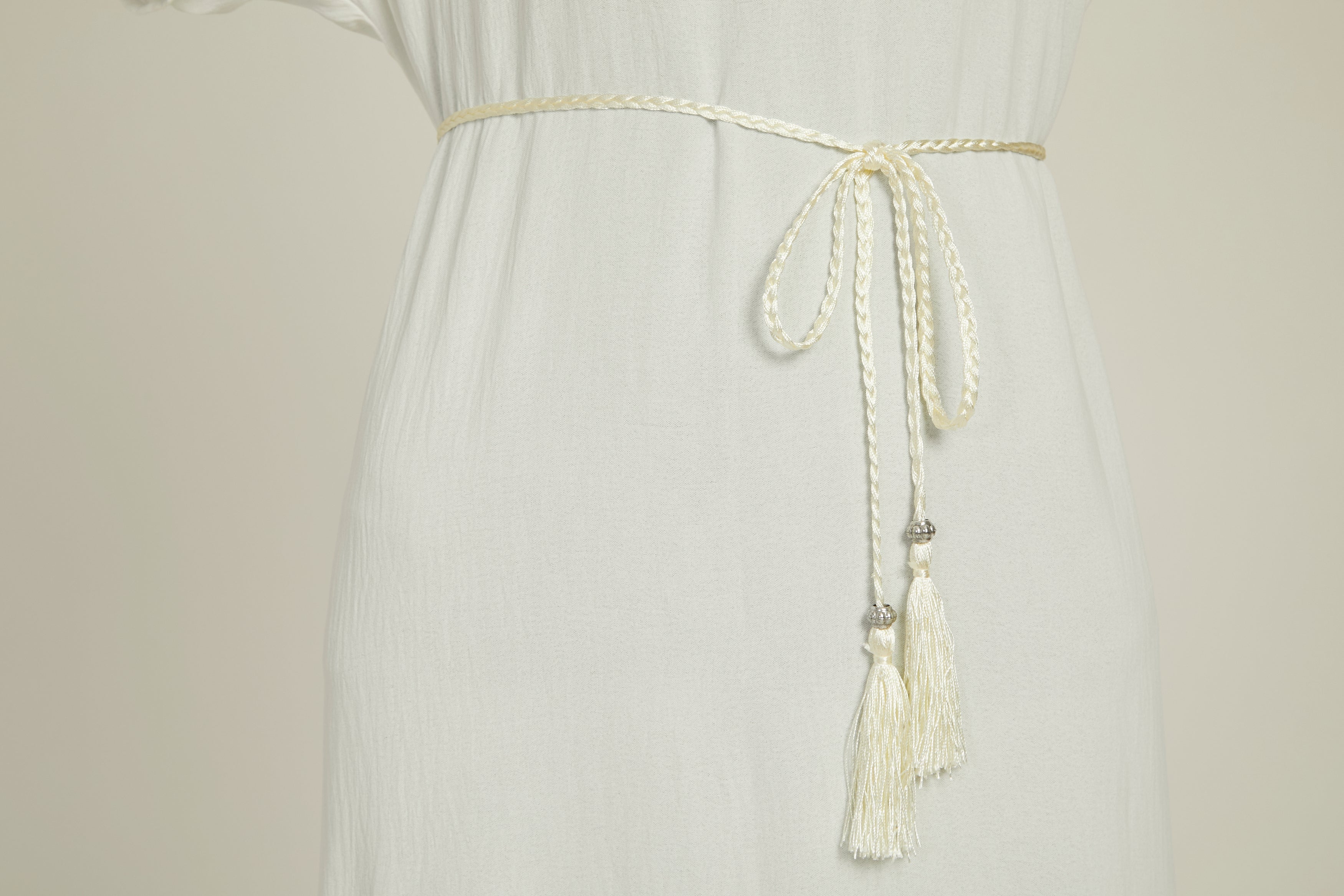 Ceinture Corde Tressée à Glands Slim - Ivoire