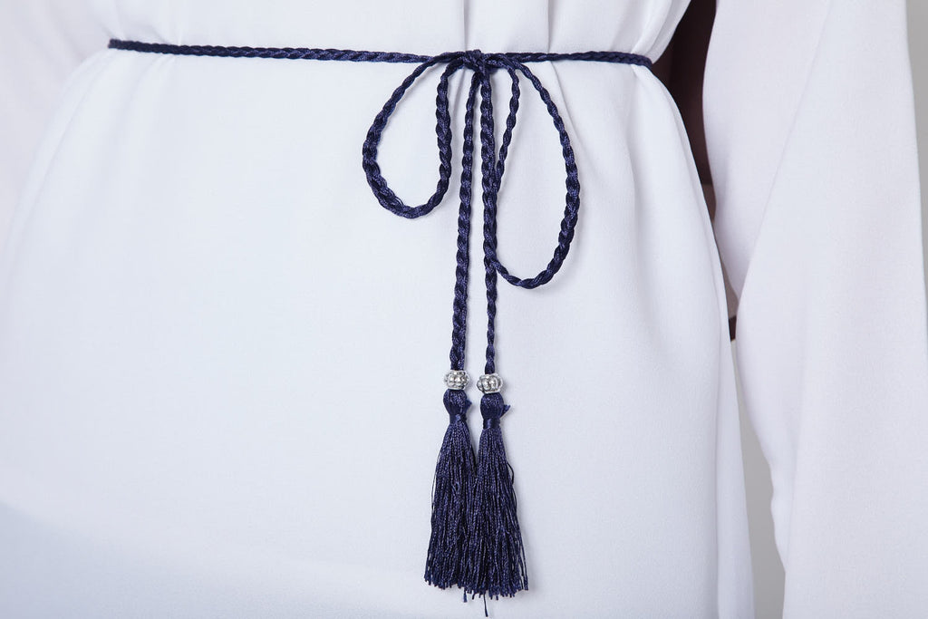 Ceinture Corde Tressée à Glands Slim - Marine