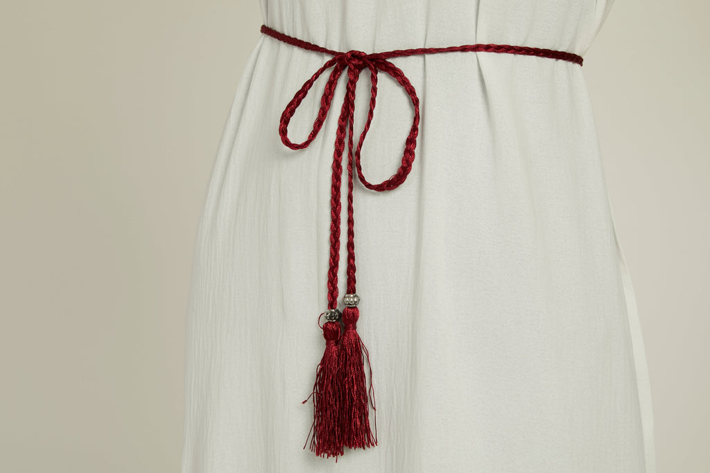 Ceinture Corde Tressée à Glands Slim - Bordeaux