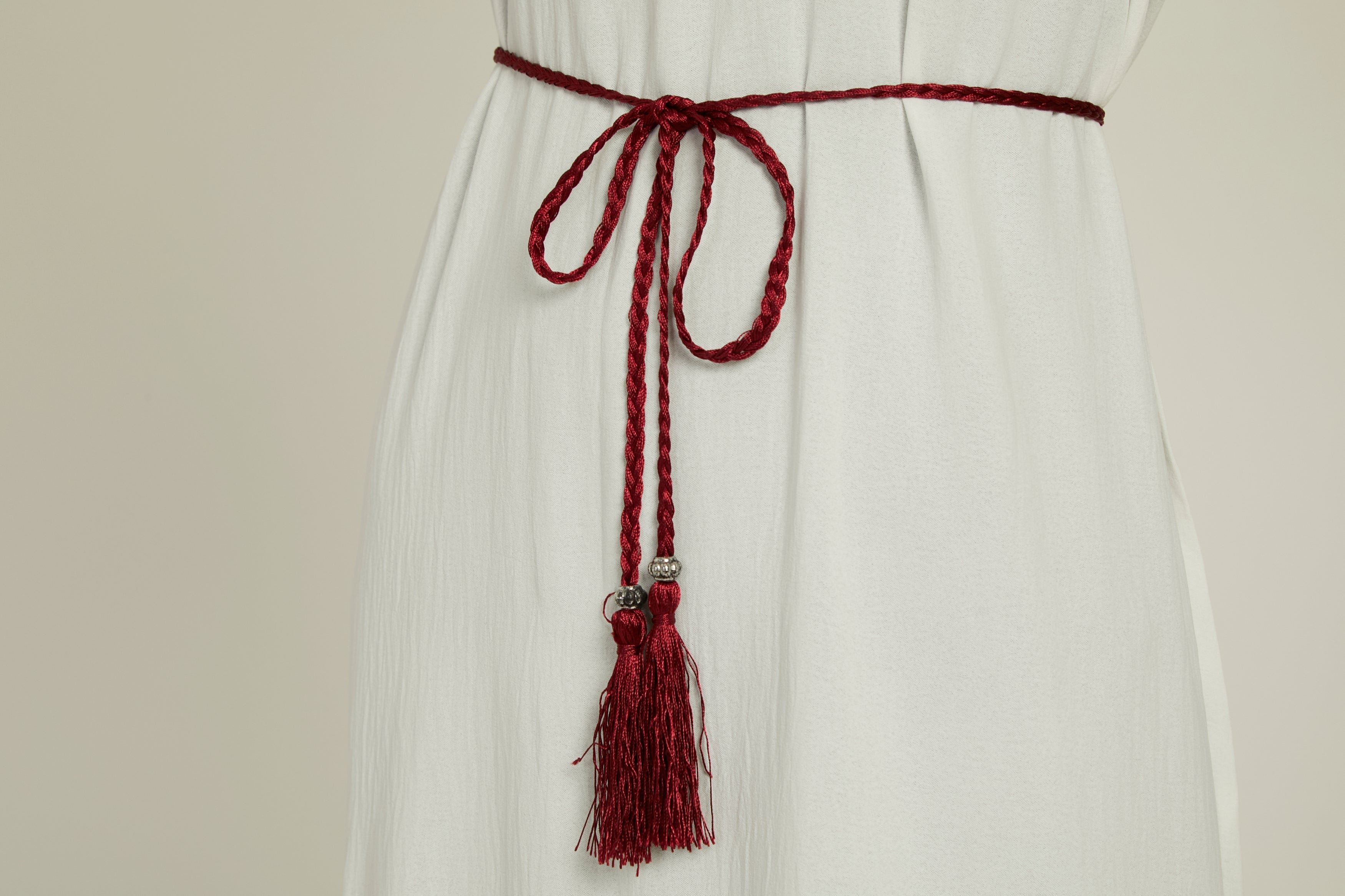 Ceinture Corde Tressée à Glands Slim - Bordeaux