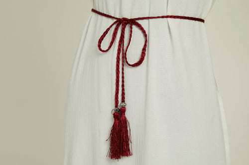 Ceinture Corde Tressée à Glands Slim - Bordeaux
