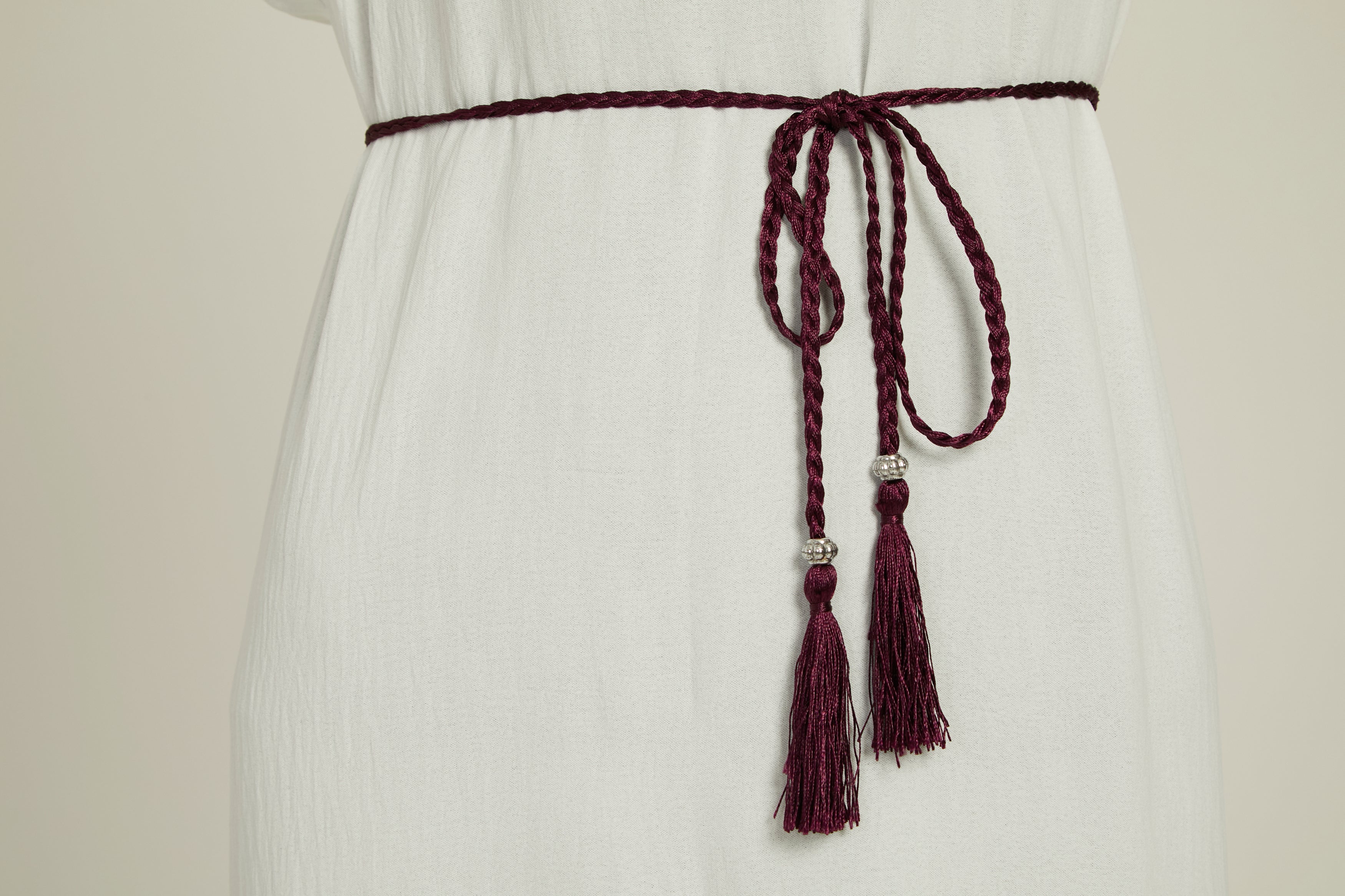 Ceinture Corde Tressée à Glands Slim - Prune Profonde