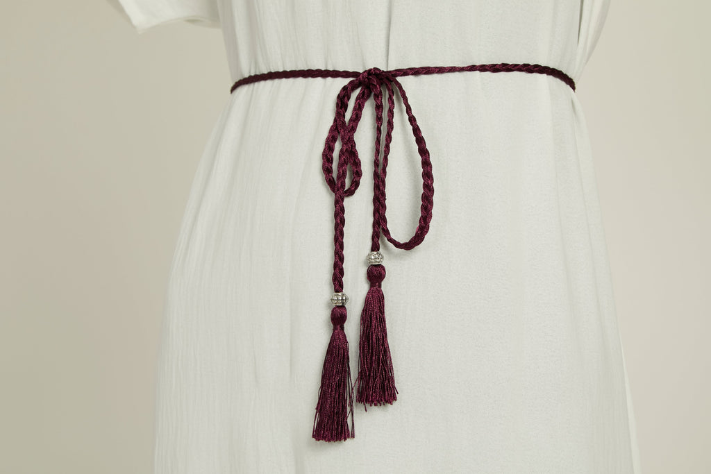 Ceinture Corde Tressée à Glands Slim - Prune Profonde