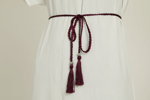 Ceinture Corde Tressée à Glands Slim - Prune Profonde