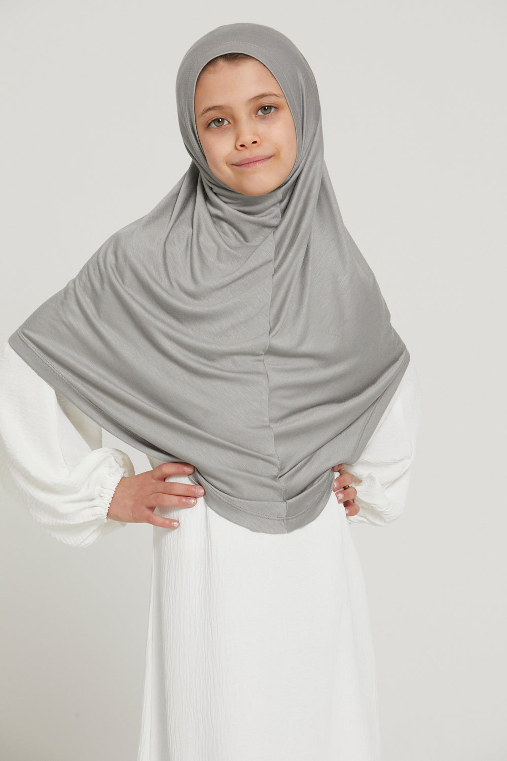Khimar Jersey Premium Filles Junior - Argenté/Gris
