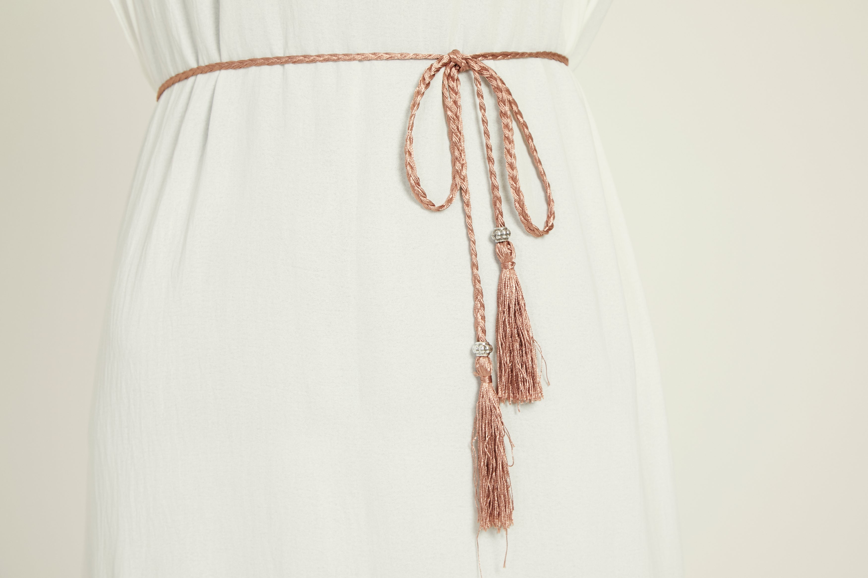 Ceinture Corde Tressée à Glands Slim - Rose Doux