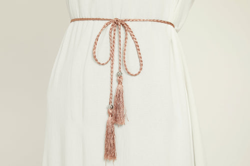 Ceinture Corde Tressée à Glands Slim - Rose Blush