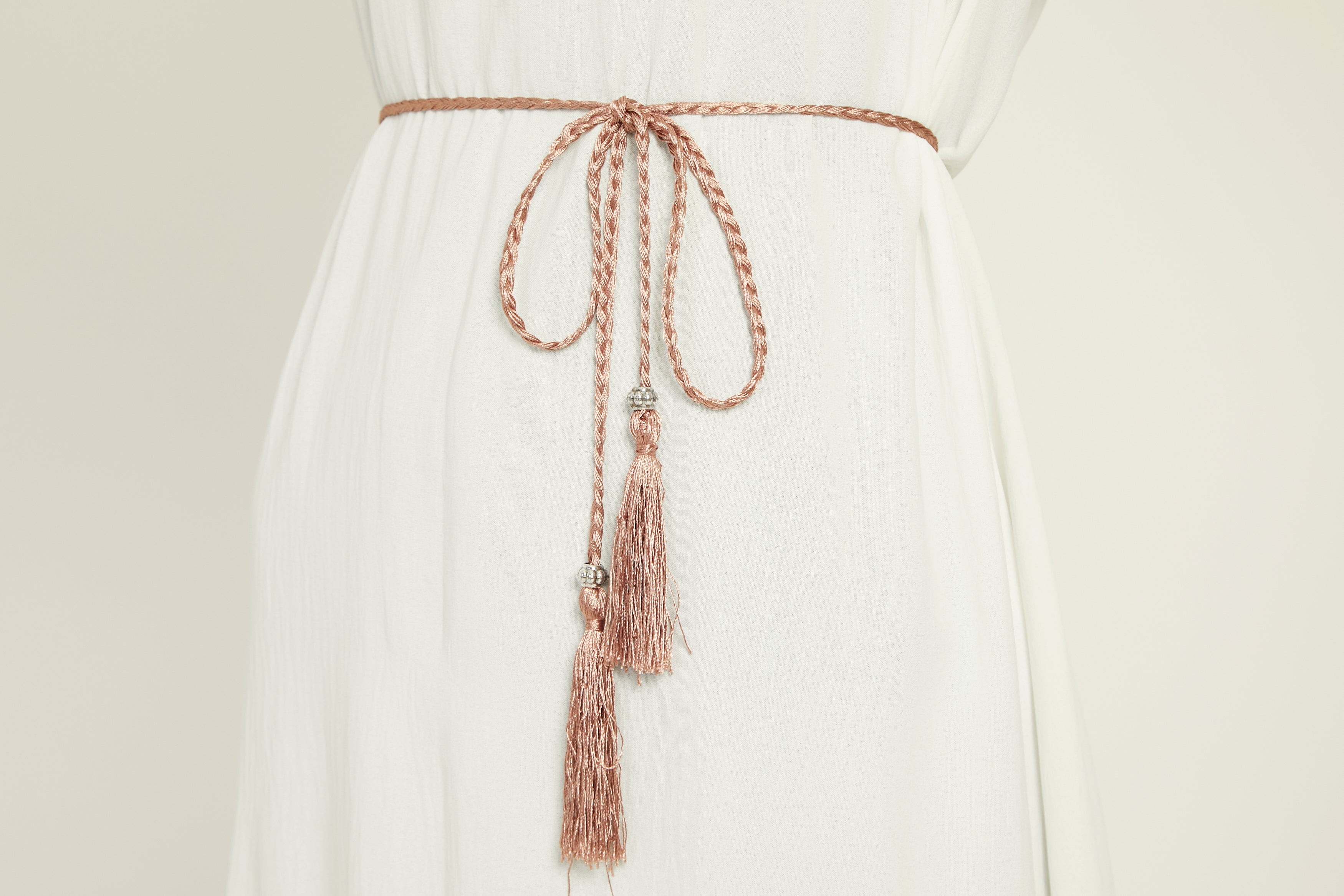 Ceinture Corde Tressée à Glands Slim - Rose Doux