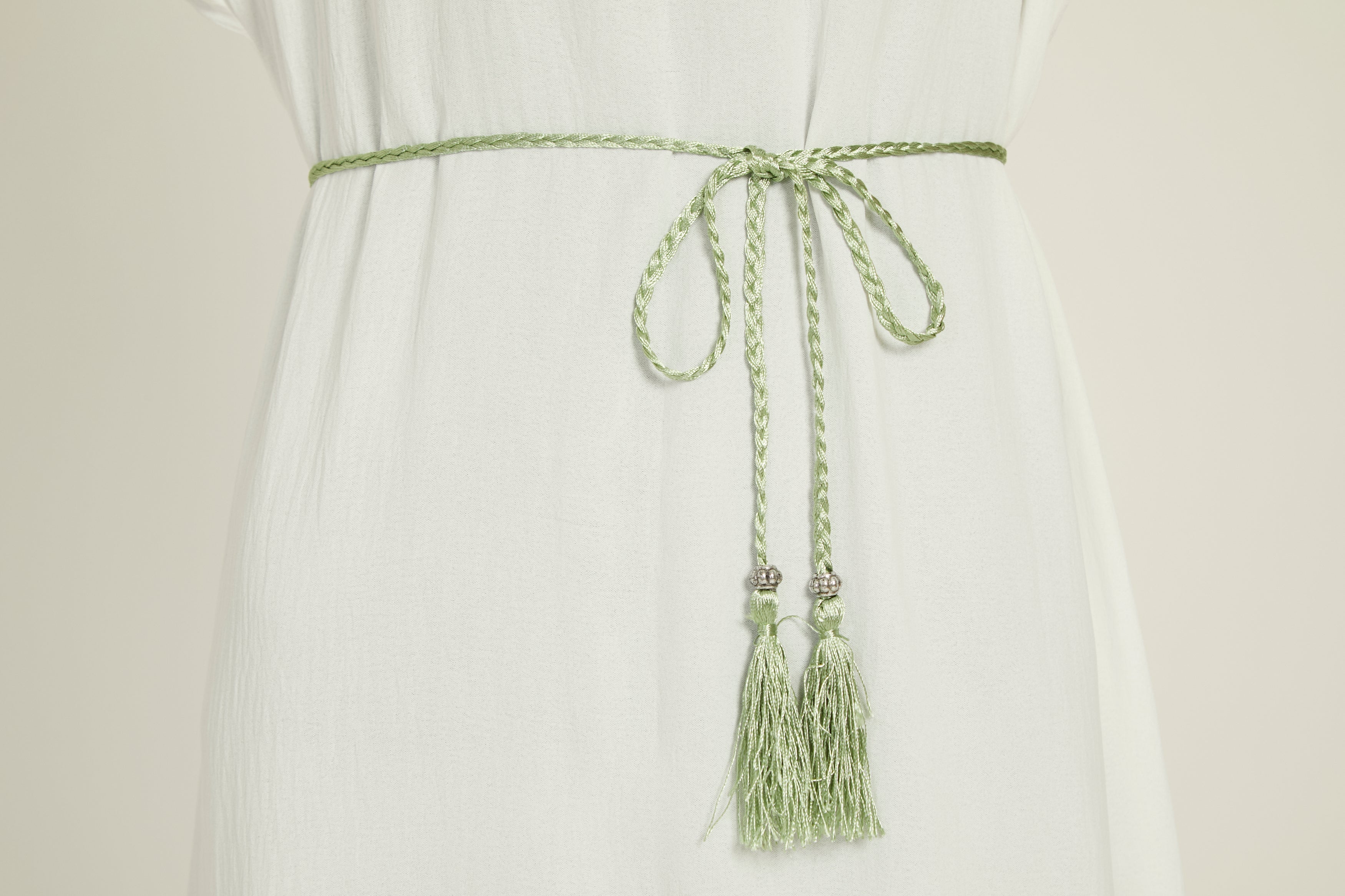 Ceinture Corde Tressée à Glands Slim - Menthe