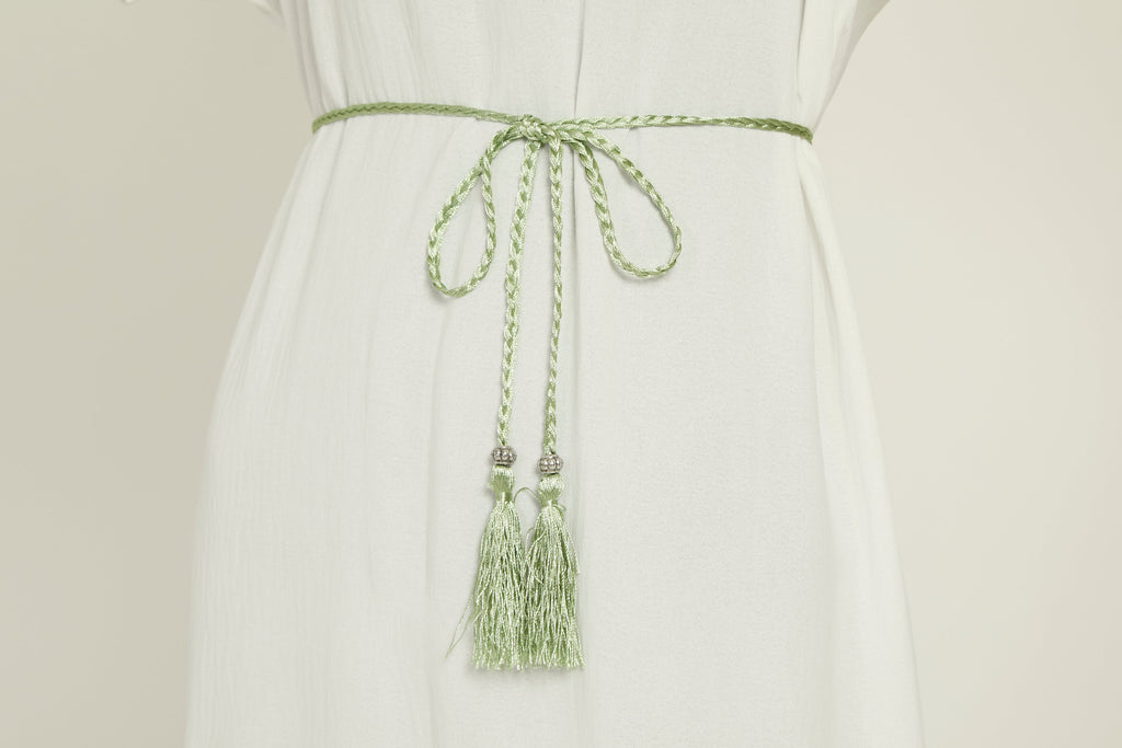 Ceinture Corde Tressée à Glands Slim - Menthe