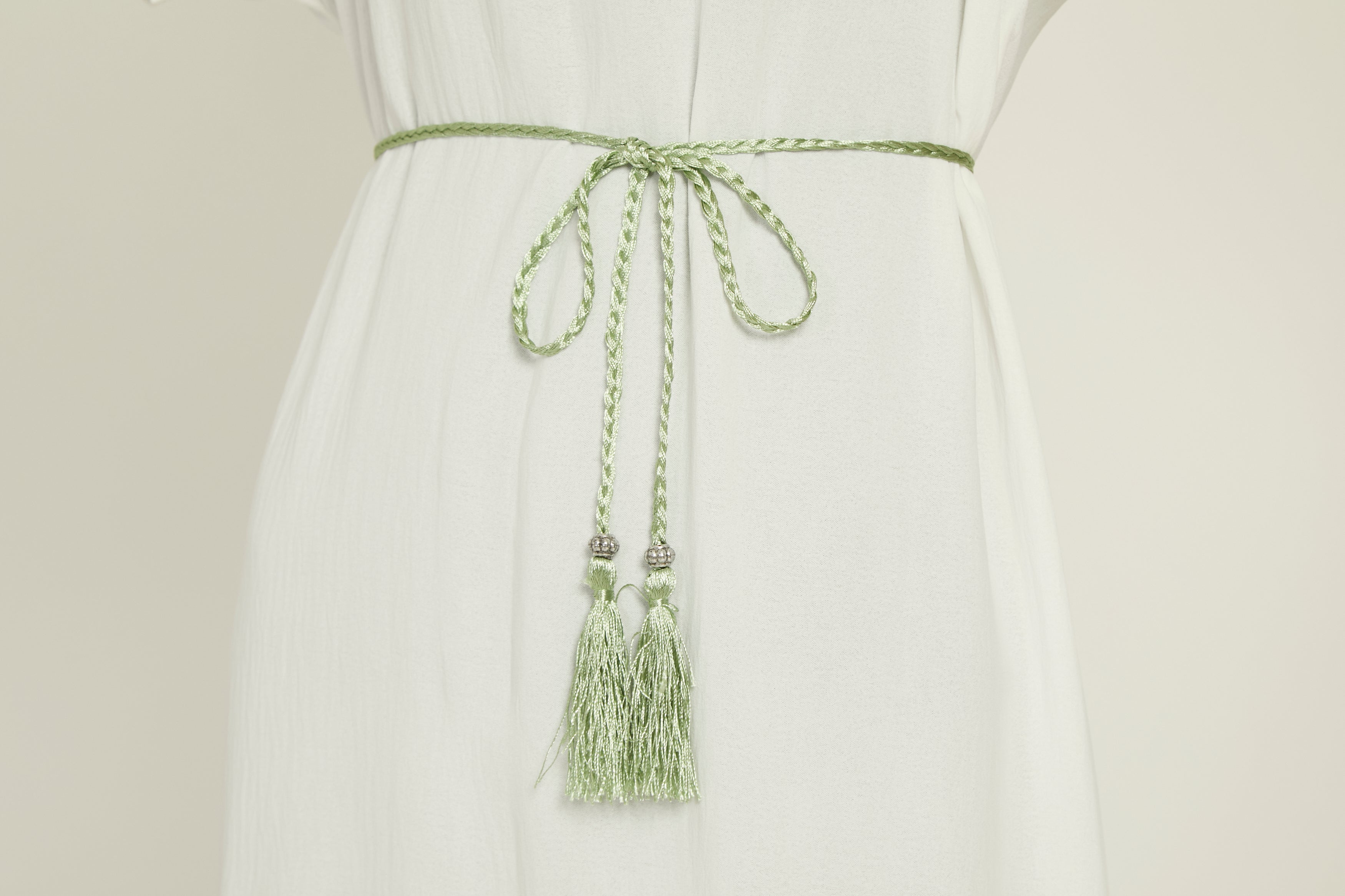 Ceinture Corde Tressée à Glands Slim - Menthe